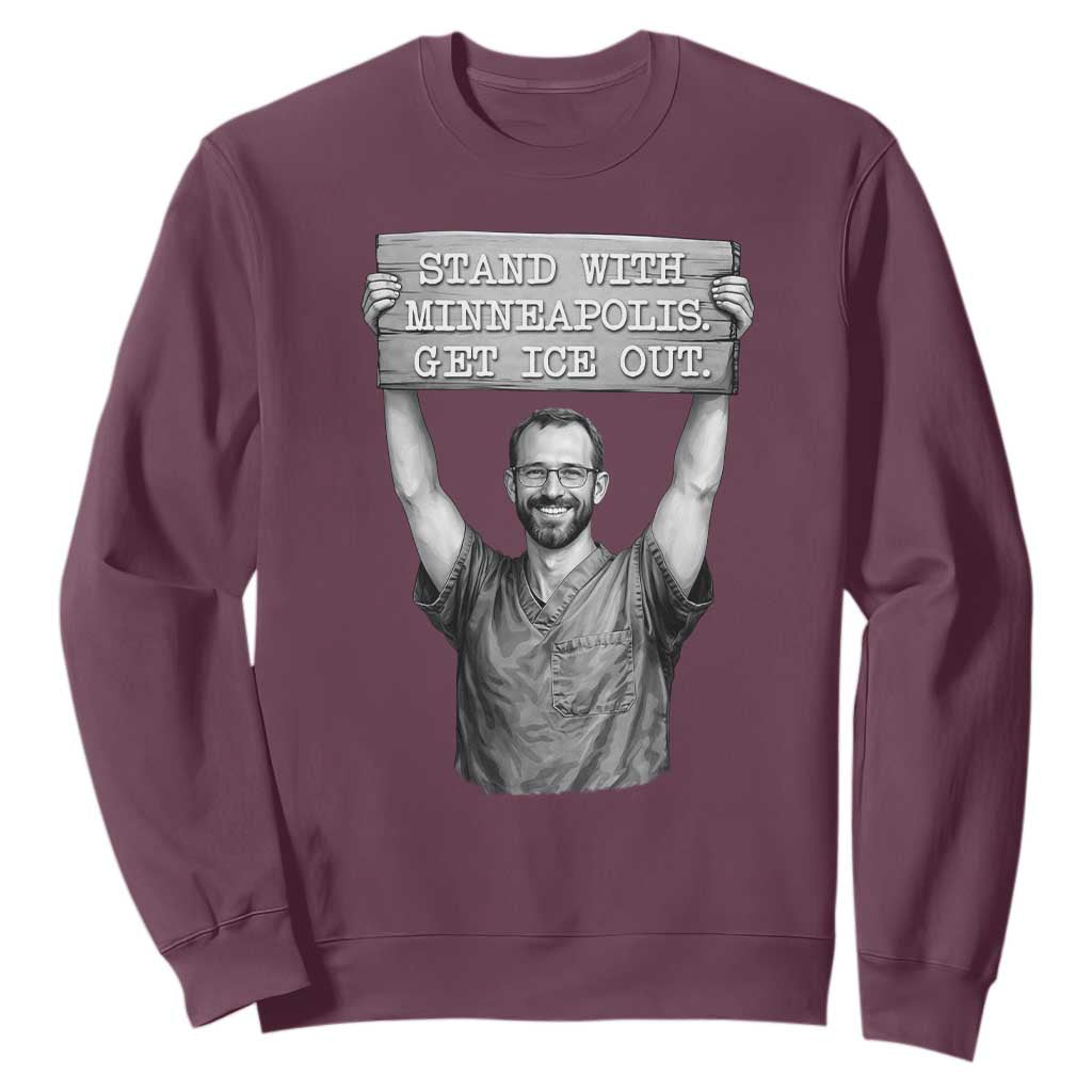 Stand With Minneapolis Sweatshirt Alex Pretti Memorial ICU Nurse Support TS12 Maroon Print Your Wear