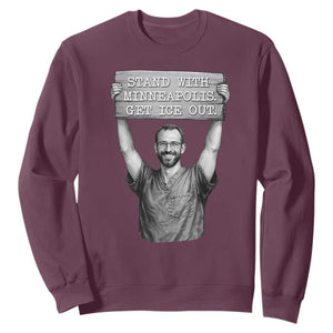 Stand With Minneapolis Sweatshirt Alex Pretti Memorial ICU Nurse Support TS12 Maroon Print Your Wear