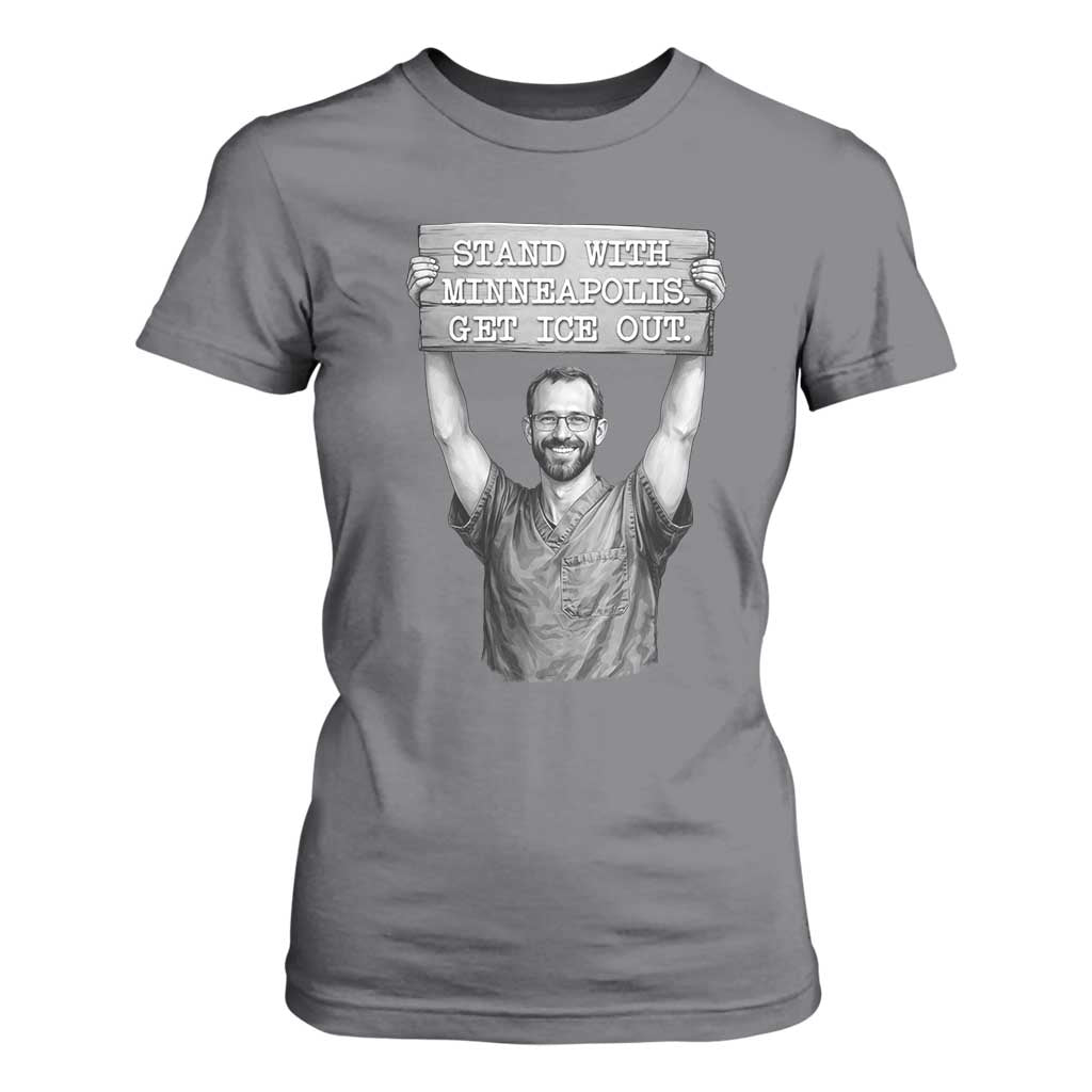 Stand With Minneapolis T Shirt For Women Alex Pretti Memorial ICU Nurse Support TS12 Charcoal Print Your Wear