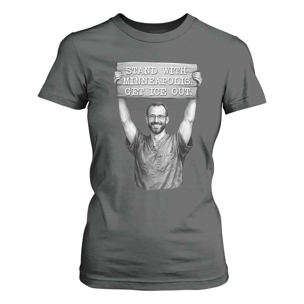 Stand With Minneapolis T Shirt For Women Alex Pretti Memorial ICU Nurse Support TS12 Dark Heather Print Your Wear