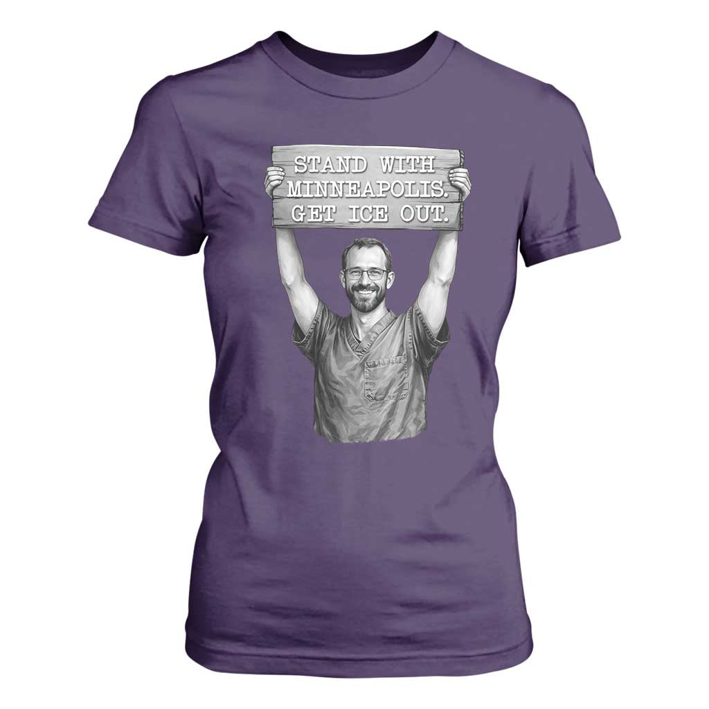 Stand With Minneapolis T Shirt For Women Alex Pretti Memorial ICU Nurse Support TS12 Purple Print Your Wear
