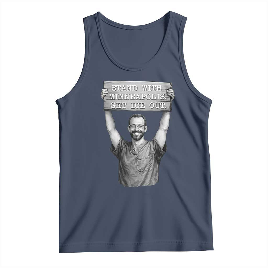 Stand With Minneapolis Tank Top Alex Pretti Memorial ICU Nurse Support TS12 Navy Print Your Wear