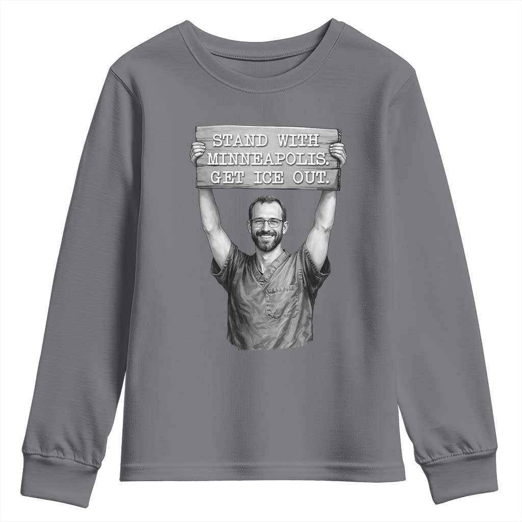 Stand With Minneapolis Youth Sweatshirt Alex Pretti Memorial ICU Nurse Support TS12 Charcoal Print Your Wear