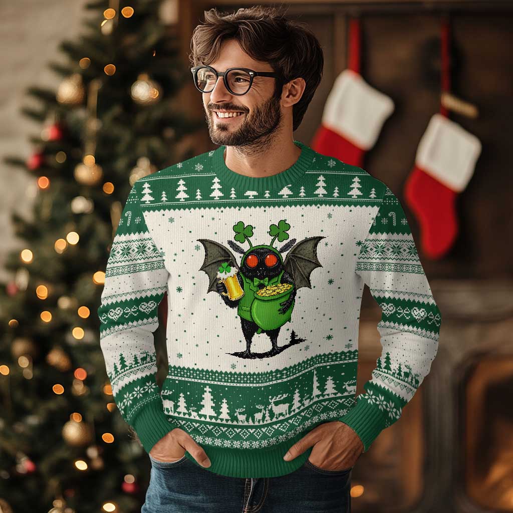 Funny Mothman Ugly Christmas Sweater St Patricks Day Cryptid Gift TS12 Beige Green Print Your Wear