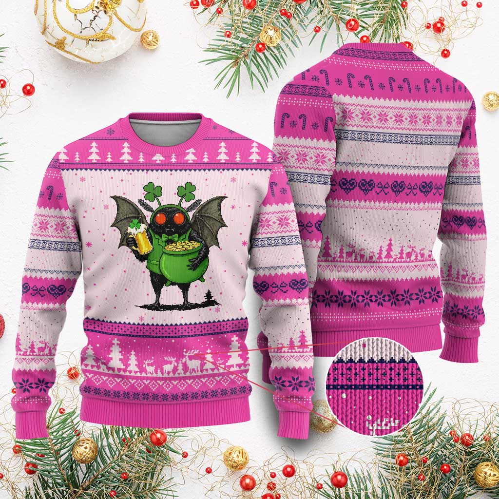 Funny Mothman Ugly Christmas Sweater St Patricks Day Cryptid Gift TS12 Hot Pink Print Your Wear