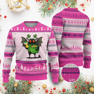 Funny Mothman Ugly Christmas Sweater St Patricks Day Cryptid Gift TS12 Hot Pink Print Your Wear