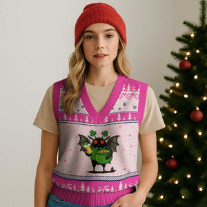 Funny Mothman V-Neck Knit Sweater Vest St Patricks Day Cryptid Gift TS12 Hot Pink Print Your Wear