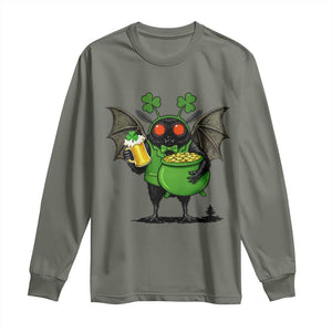 Funny Mothman Long Sleeve Shirt St Patricks Day Cryptid Gift TS12 Military Green Print Your Wear