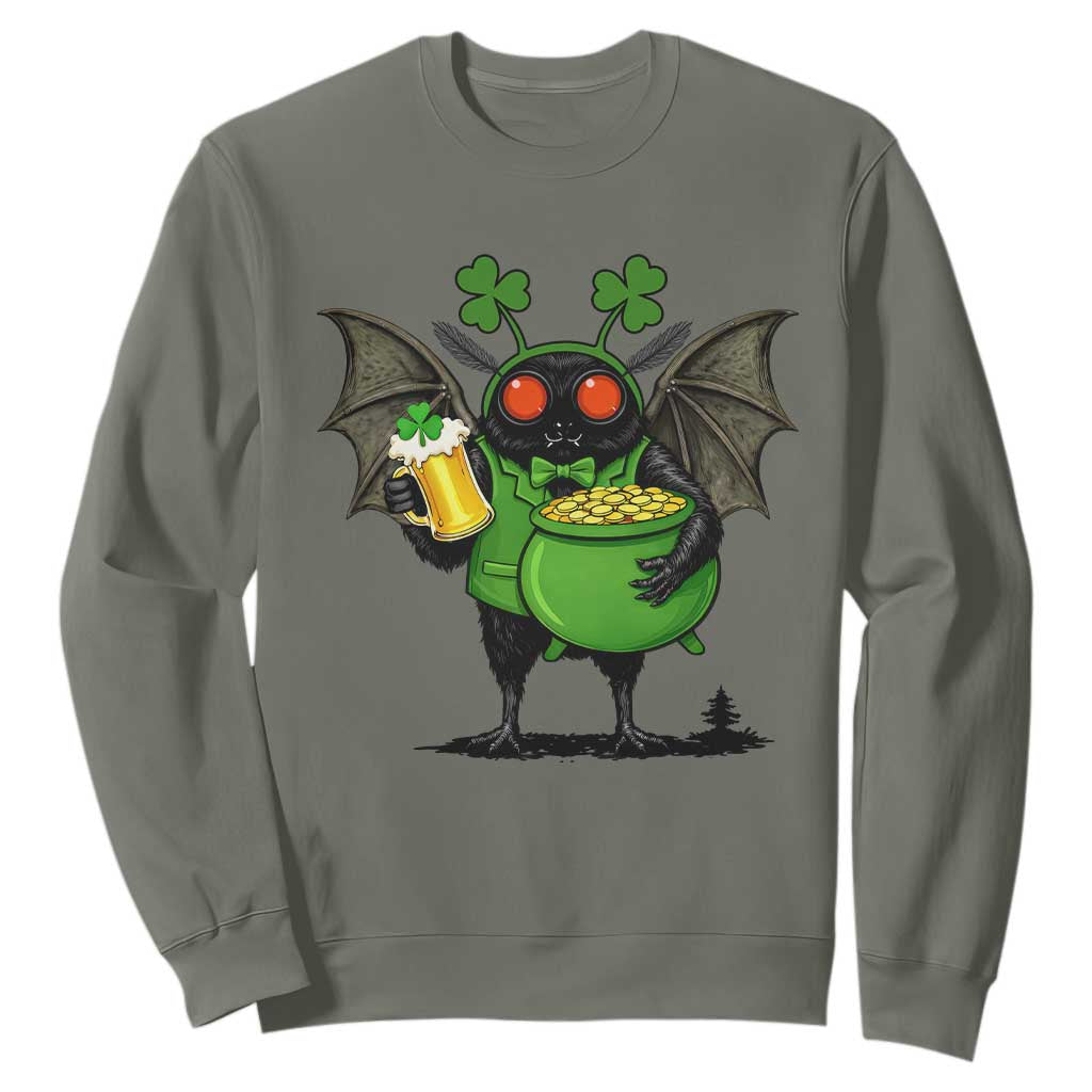 Funny Mothman Sweatshirt St Patricks Day Cryptid Gift TS12 Military Green Print Your Wear