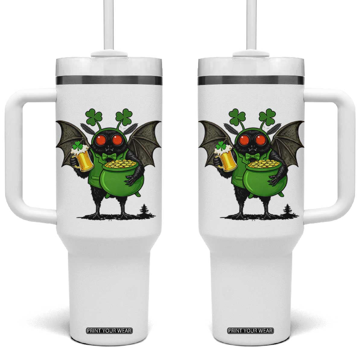 Funny Mothman Tumbler With Handle St Patricks Day Cryptid Gift TS12 One Size: 40 oz White Print Your Wear