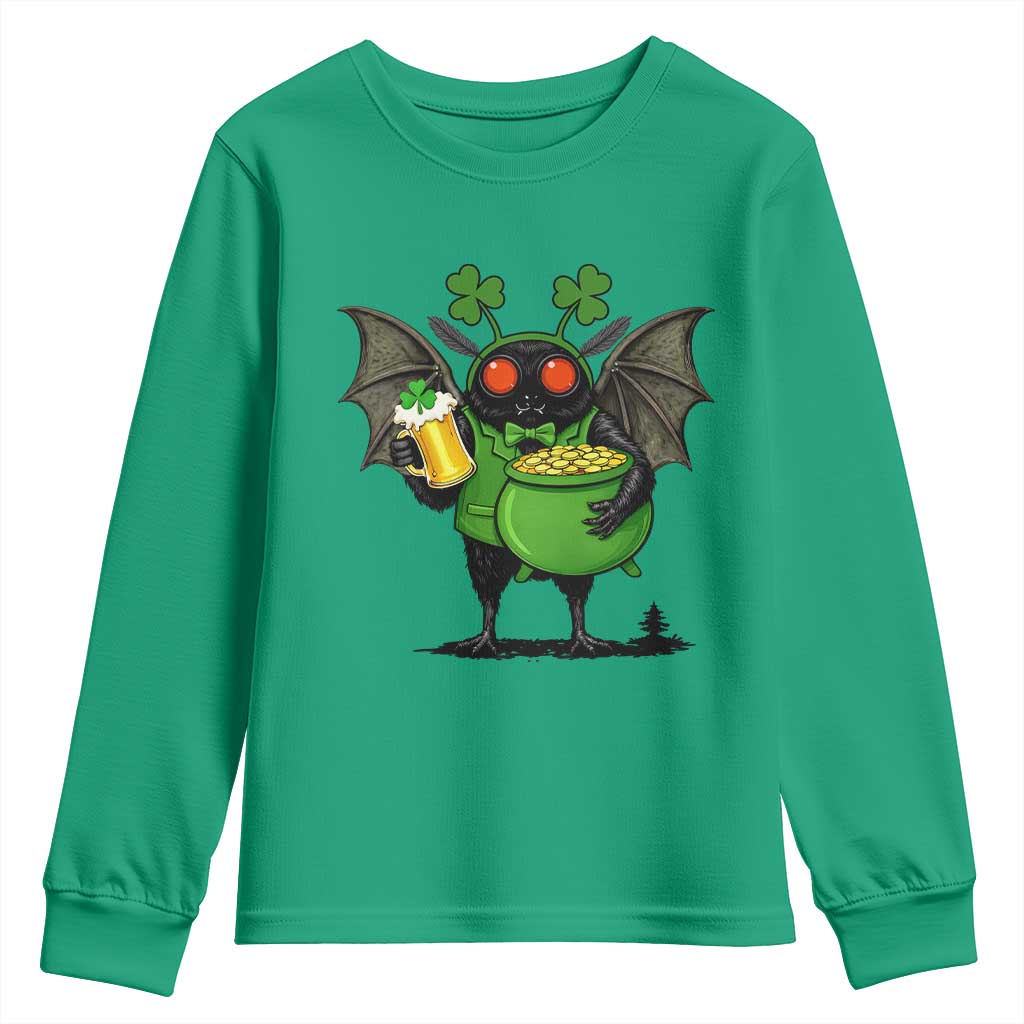 Funny Mothman Youth Sweatshirt St Patricks Day Cryptid Gift TS12 Irish Green Print Your Wear