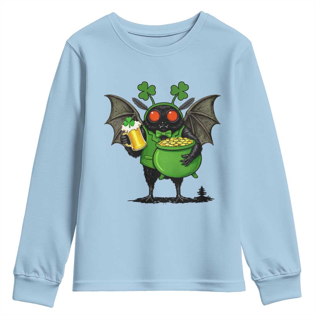 Funny Mothman Youth Sweatshirt St Patricks Day Cryptid Gift TS12 Light Blue Print Your Wear