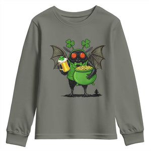 Funny Mothman Youth Sweatshirt St Patricks Day Cryptid Gift TS12 Military Green Print Your Wear