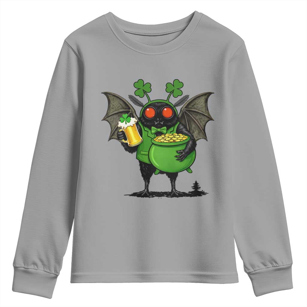 Funny Mothman Youth Sweatshirt St Patricks Day Cryptid Gift TS12 Sport Gray Print Your Wear
