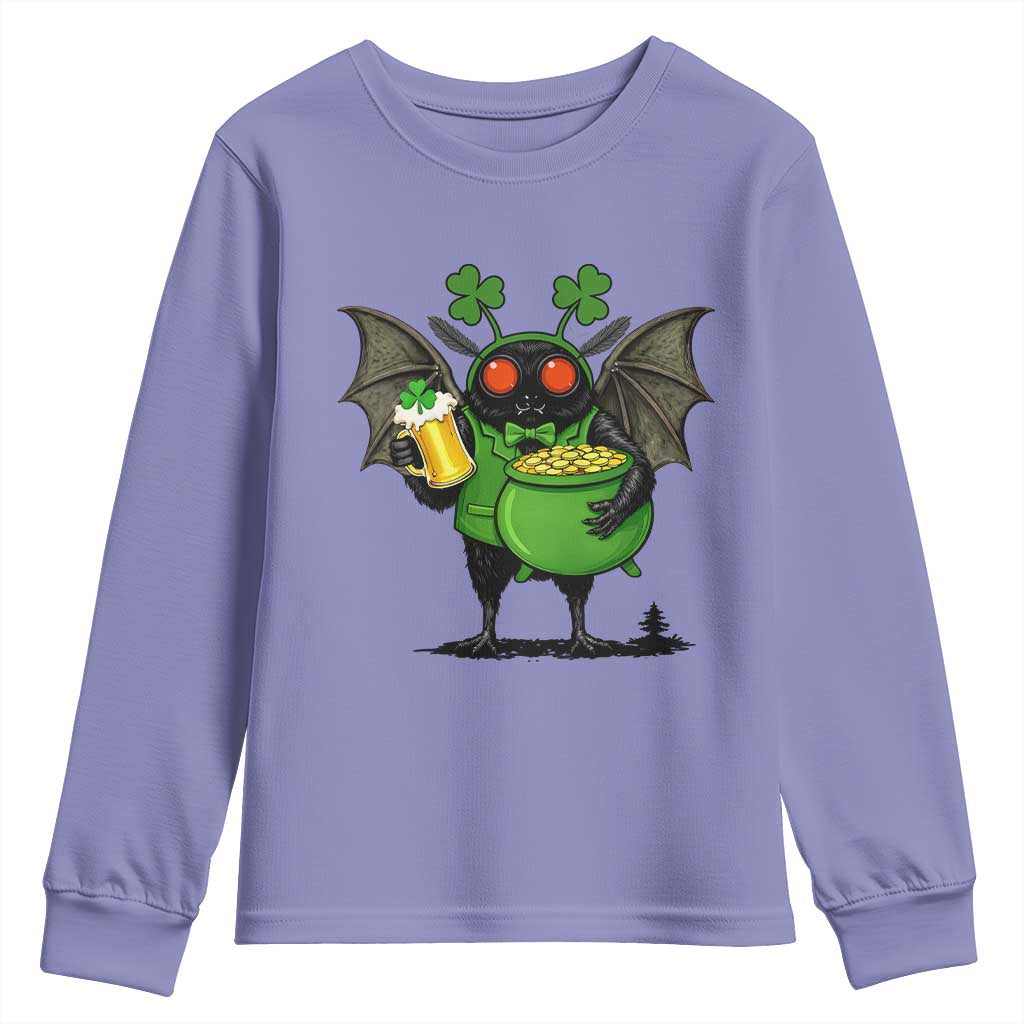 Funny Mothman Youth Sweatshirt St Patricks Day Cryptid Gift TS12 Violet Print Your Wear