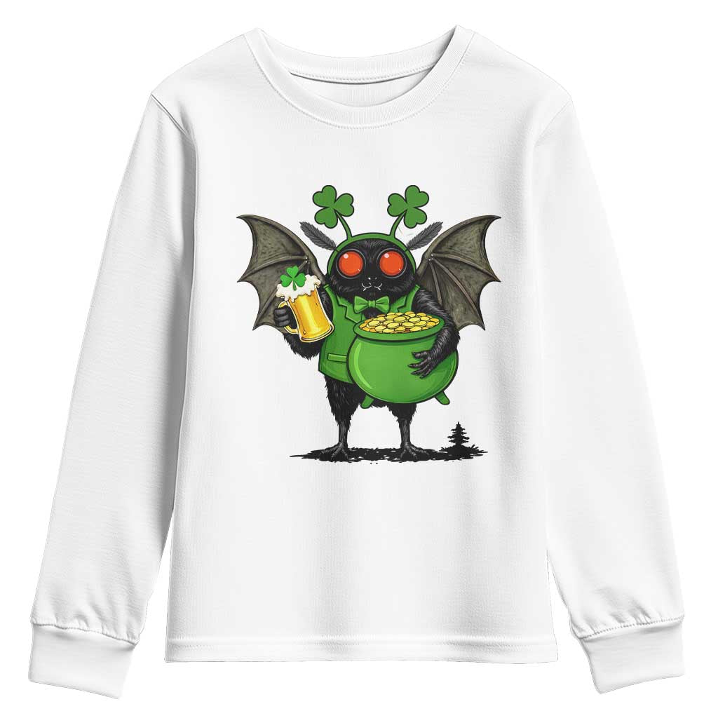 Funny Mothman Youth Sweatshirt St Patricks Day Cryptid Gift TS12 White Print Your Wear