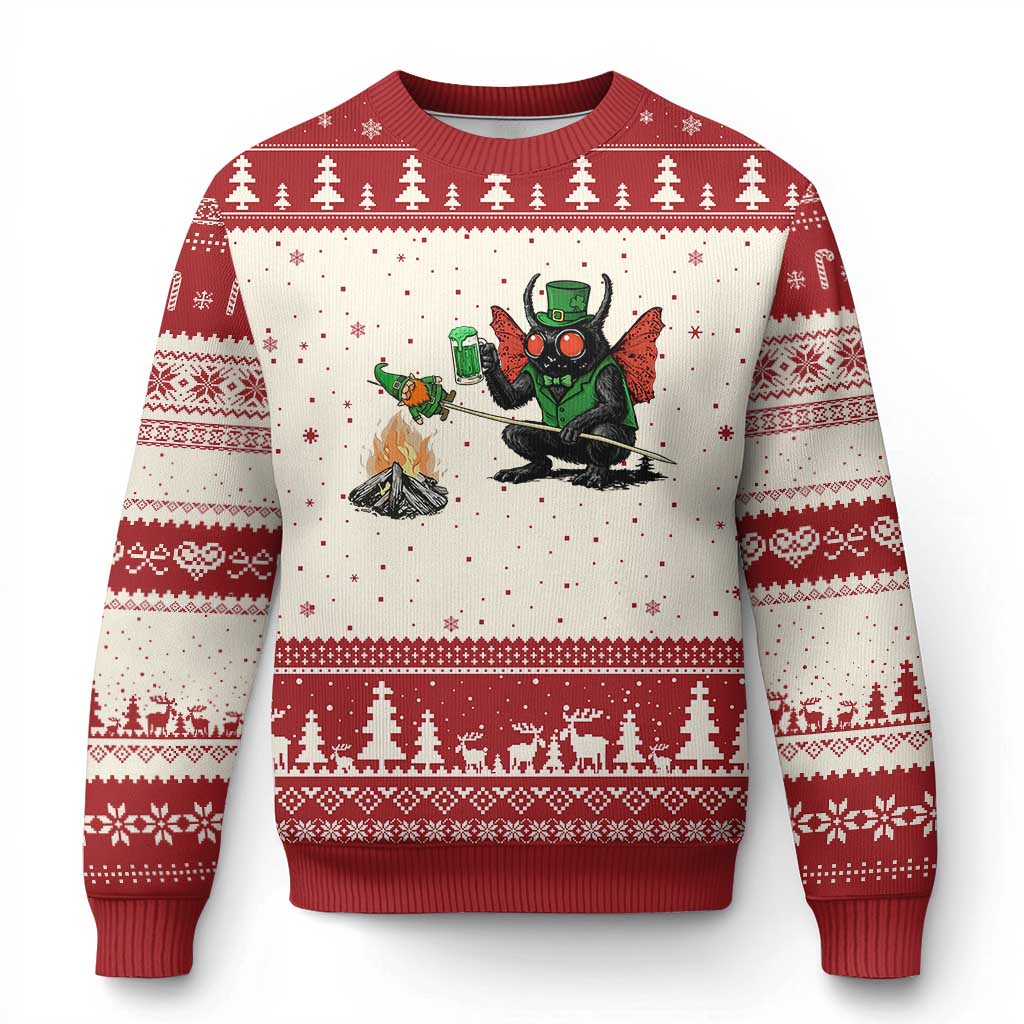 Funny Cryptid Mothman Ugly Christmas Sweater St Patricks Day Gift TS12 Beige Red Print Your Wear