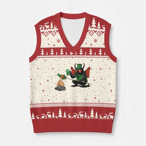 Funny Cryptid Mothman V-Neck Knit Sweater Vest St Patricks Day Gift TS12 Beige Red Print Your Wear