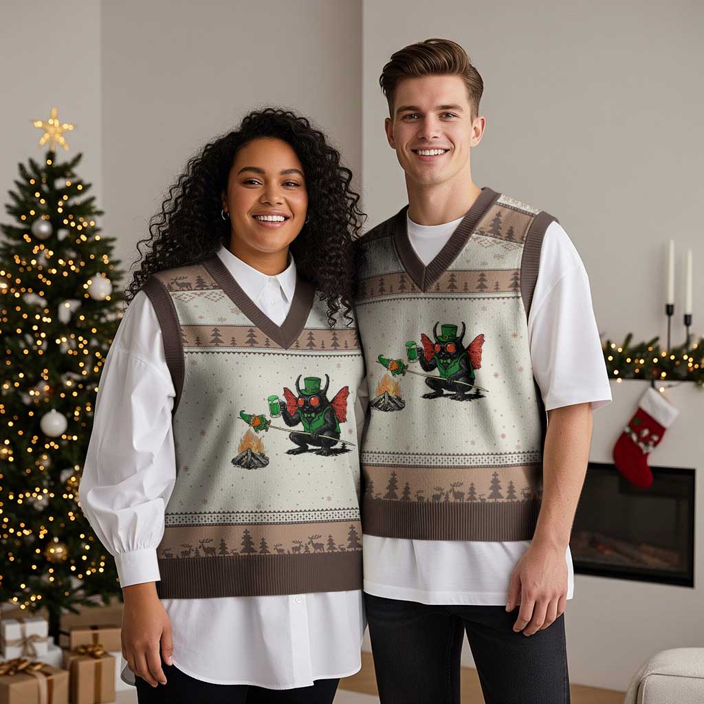 Funny Cryptid Mothman V-Neck Knit Sweater Vest St Patricks Day Gift TS12 Mocha Mousse Print Your Wear