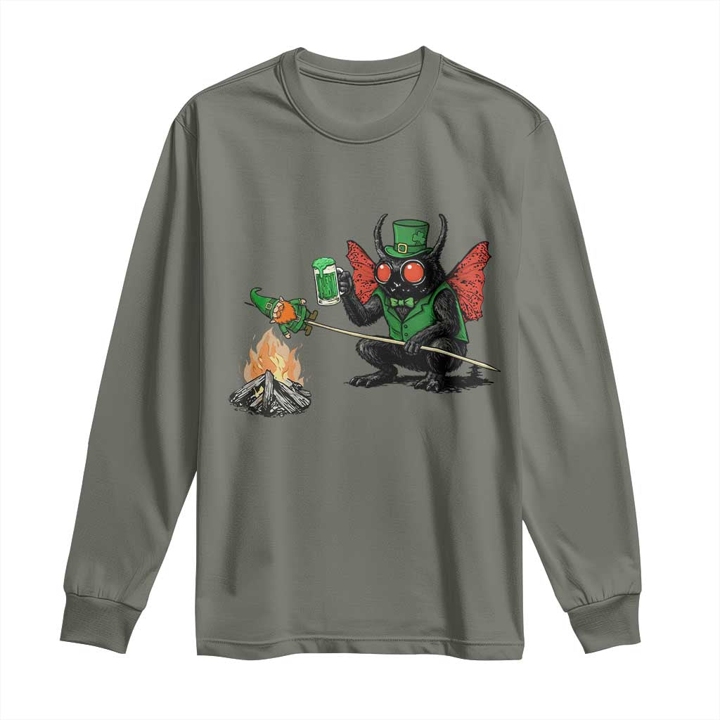 Funny Cryptid Mothman Long Sleeve Shirt St Patricks Day Gift TS12 Military Green Print Your Wear