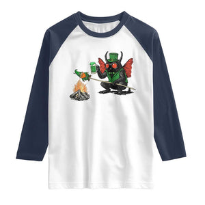 Funny Cryptid Mothman Raglan Shirt St Patricks Day Gift TS12 White Navy Print Your Wear