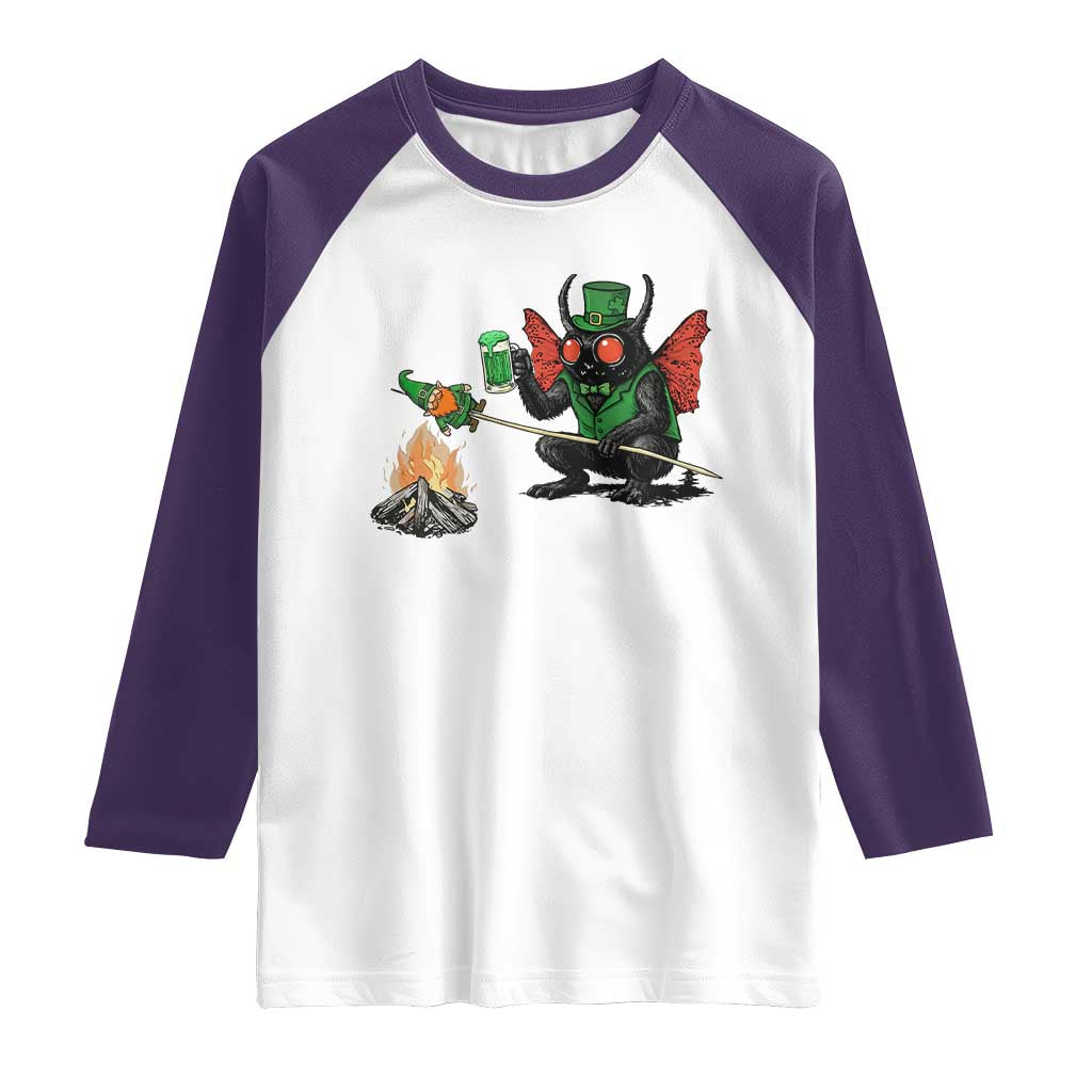 Funny Cryptid Mothman Raglan Shirt St Patricks Day Gift TS12 White Purple Print Your Wear