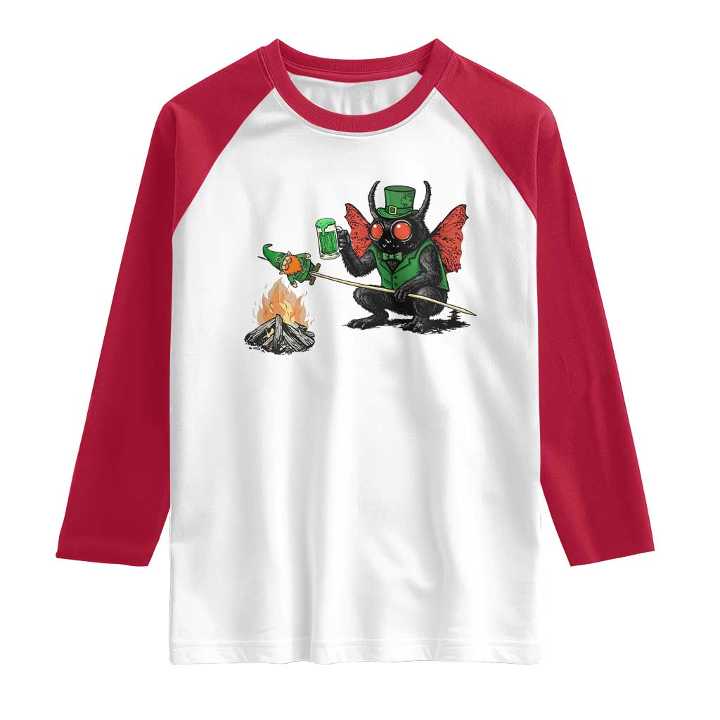 Funny Cryptid Mothman Raglan Shirt St Patricks Day Gift TS12 White Red Print Your Wear