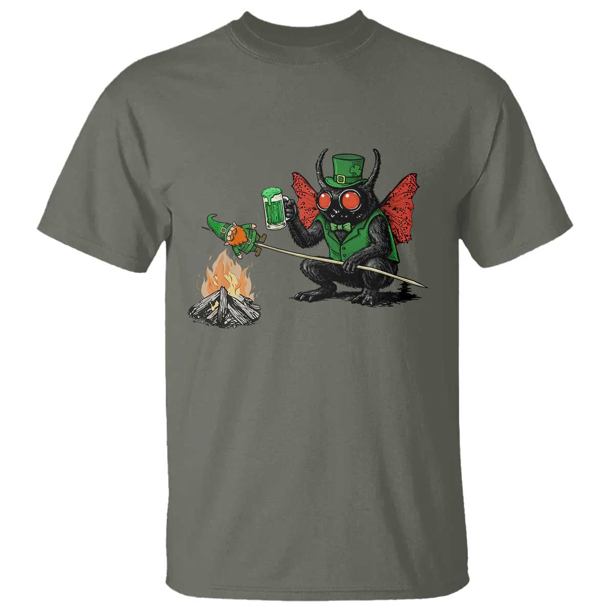 Funny Cryptid Mothman T Shirt St Patricks Day Gift TS12 Military Green Print Your Wear