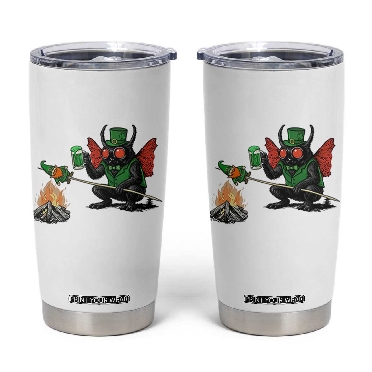 Funny Cryptid Mothman Tumbler Cup St Patricks Day Gift TS12 White Print Your Wear