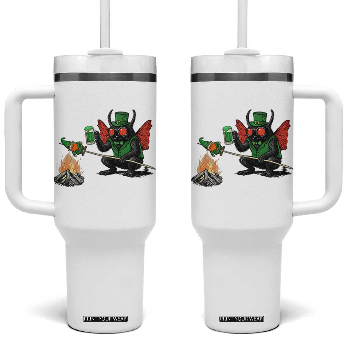 Funny Cryptid Mothman Tumbler With Handle St Patricks Day Gift TS12 One Size: 40 oz White Print Your Wear