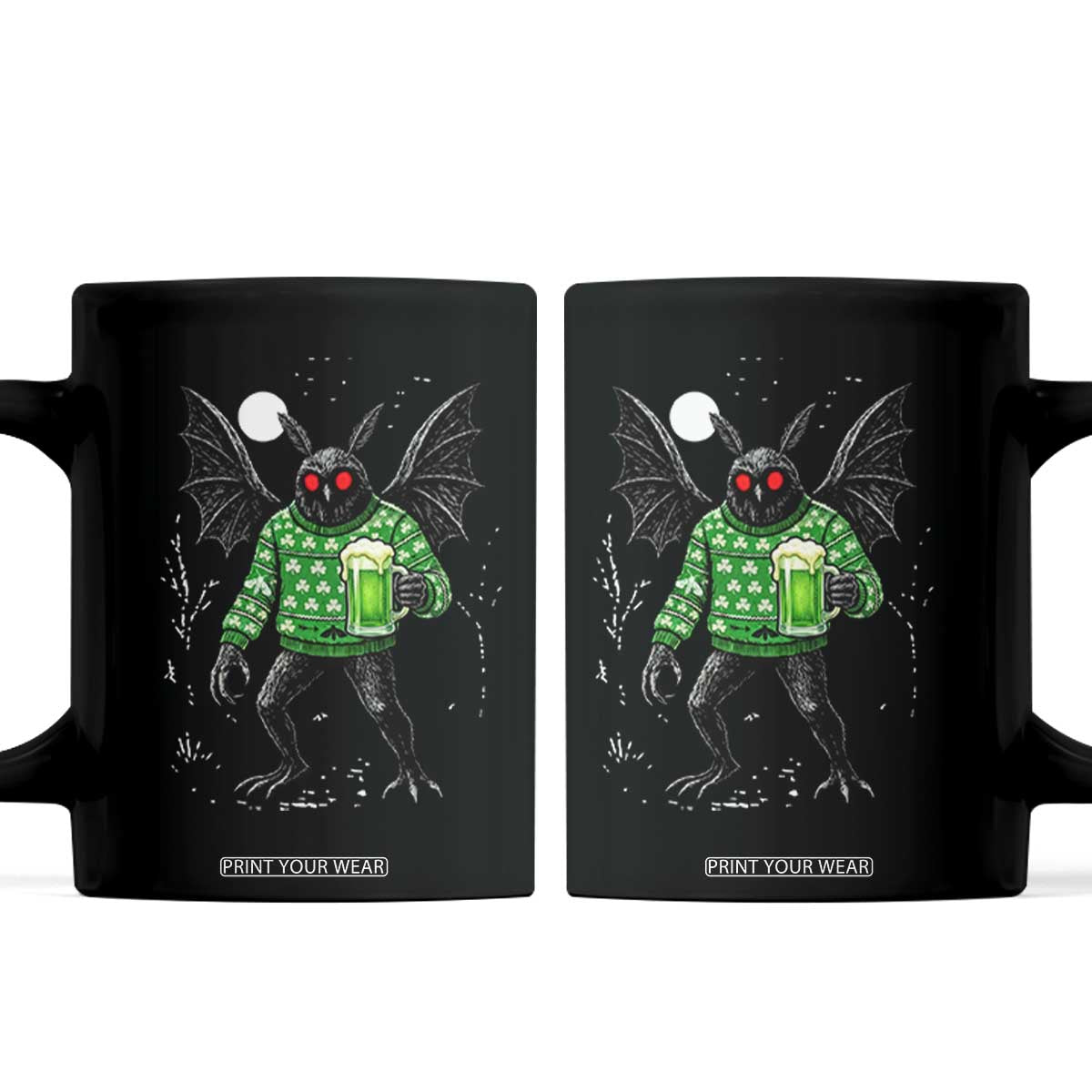 Funny Mothman St Patricks Day Coffee Mug Gift For Cryptid Lovers TS12 Black Print Your Wear