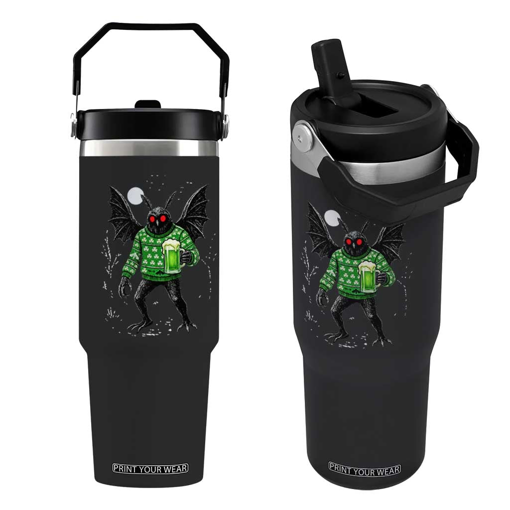 Funny Mothman St Patricks Day Flip Straw Tumbler Gift For Cryptid Lovers TS12 One Size: 30 oz Black Print Your Wear