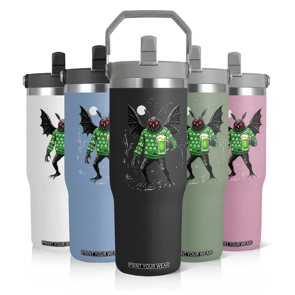 Funny Mothman St Patricks Day Flip Straw Tumbler Gift For Cryptid Lovers TS12 Print Your Wear