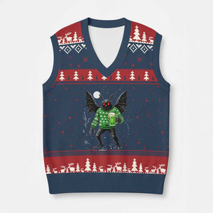 Funny Mothman St Patricks Day V-Neck Knit Sweater Vest Gift For Cryptid Lovers TS12 Navy Red Print Your Wear