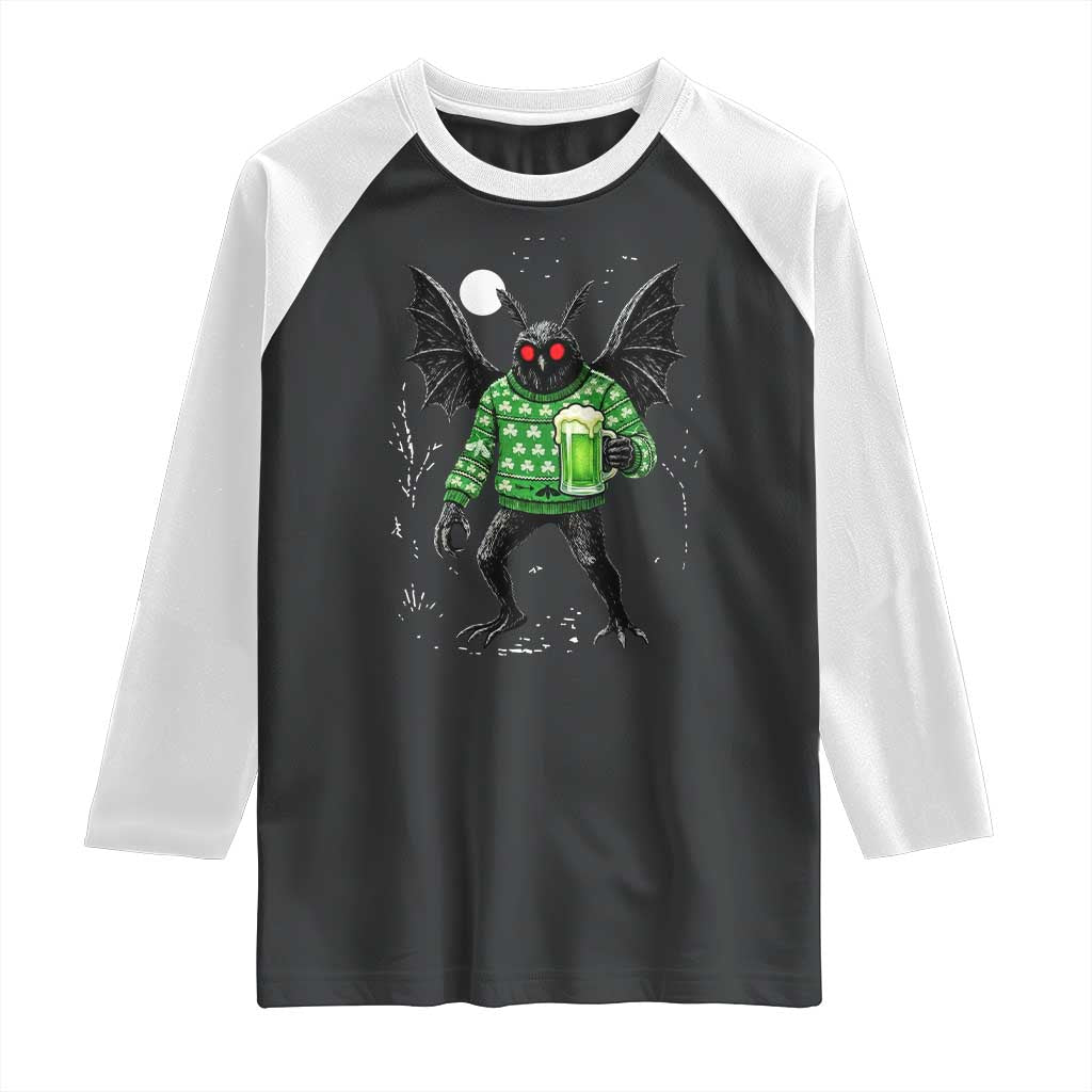 Funny Mothman St Patricks Day Raglan Shirt Gift For Cryptid Lovers TS12 Black White Print Your Wear