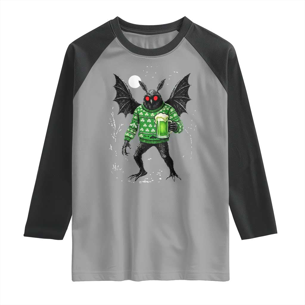 Funny Mothman St Patricks Day Raglan Shirt Gift For Cryptid Lovers TS12 Sport Gray Black Print Your Wear