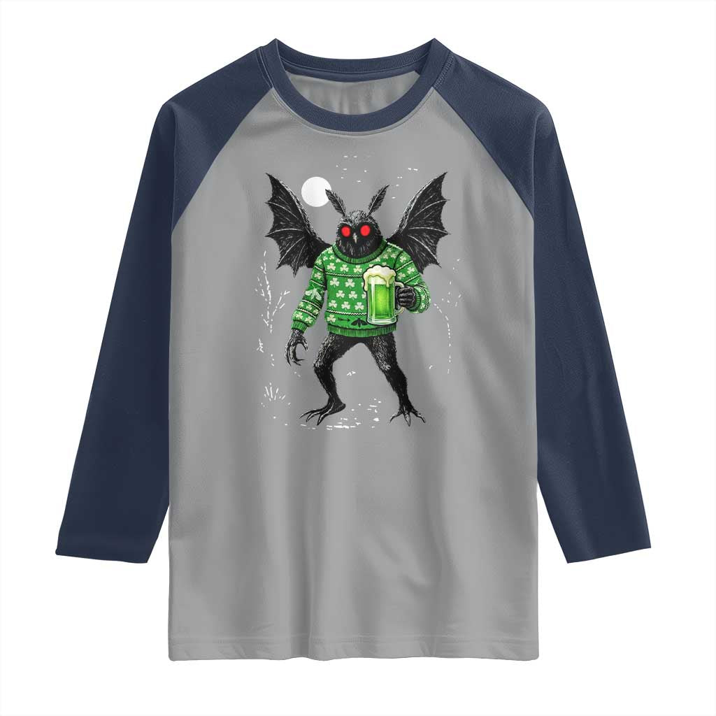 Funny Mothman St Patricks Day Raglan Shirt Gift For Cryptid Lovers TS12 Sport Gray Navy Print Your Wear