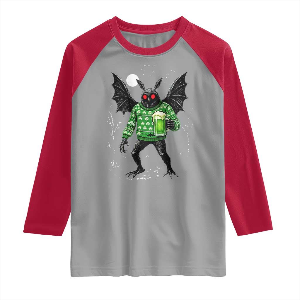 Funny Mothman St Patricks Day Raglan Shirt Gift For Cryptid Lovers TS12 Sport Gray Red Print Your Wear