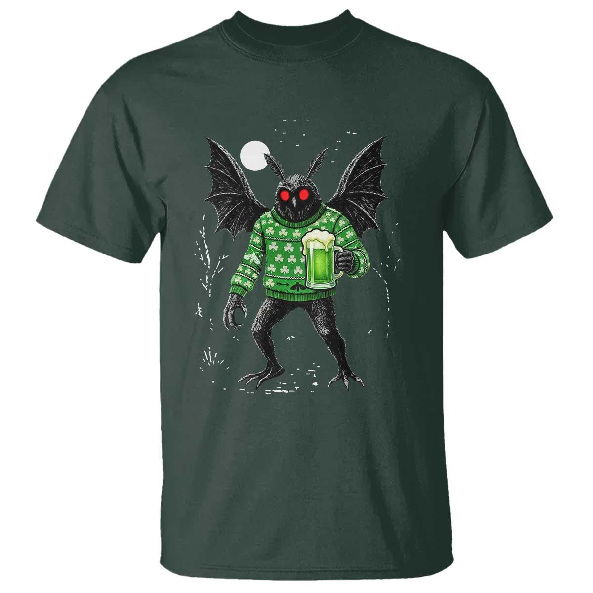 Funny Mothman St Patricks Day T Shirt Gift For Cryptid Lovers TS12 Dark Forest Green Print Your Wear