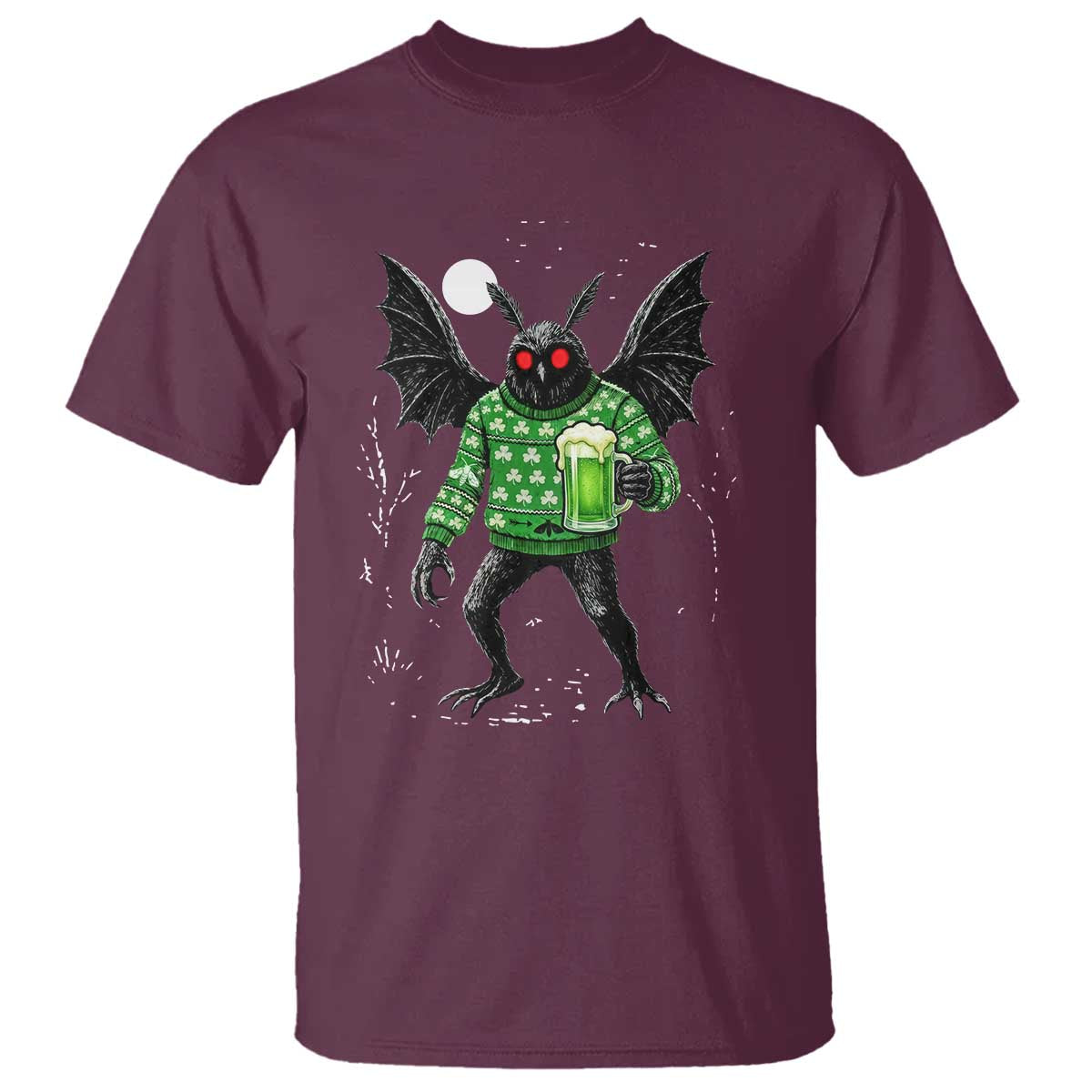Funny Mothman St Patricks Day T Shirt Gift For Cryptid Lovers TS12 Maroon Print Your Wear
