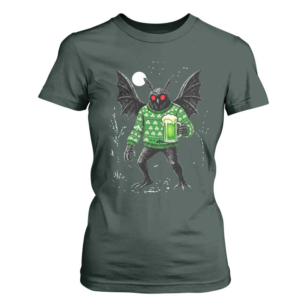 Funny Mothman St Patricks Day T Shirt For Women Gift For Cryptid Lovers TS12 Dark Forest Green Print Your Wear