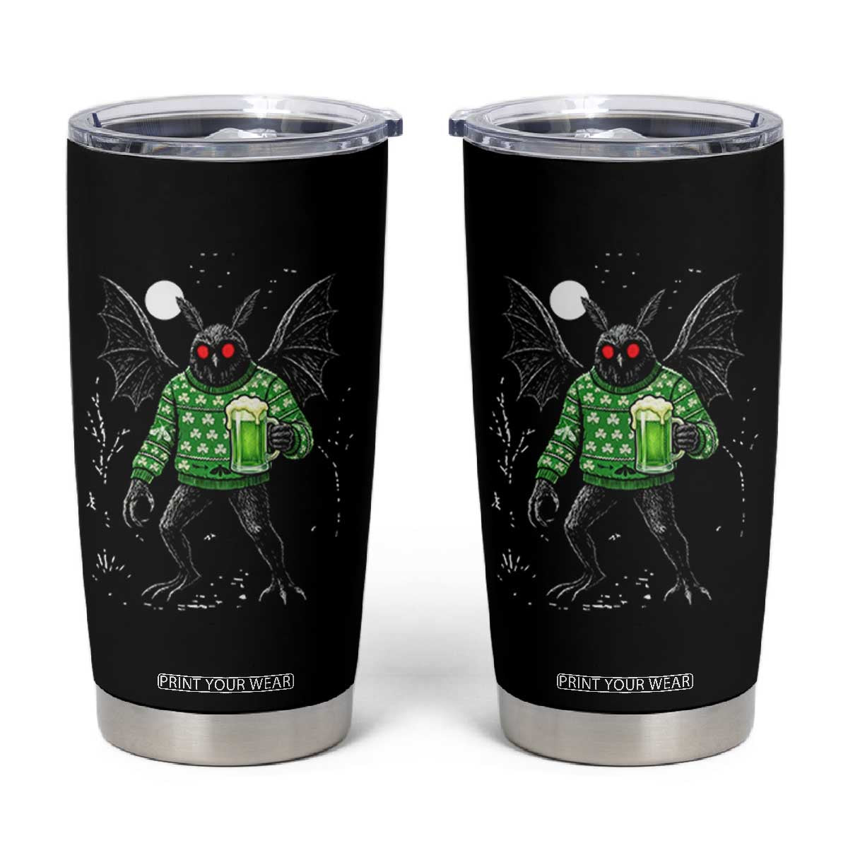 Funny Mothman St Patricks Day Tumbler Cup Gift For Cryptid Lovers TS12 Black Print Your Wear