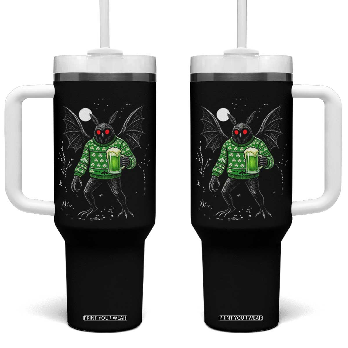 Funny Mothman St Patricks Day Tumbler With Handle Gift For Cryptid Lovers TS12 One Size: 40 oz Black Print Your Wear