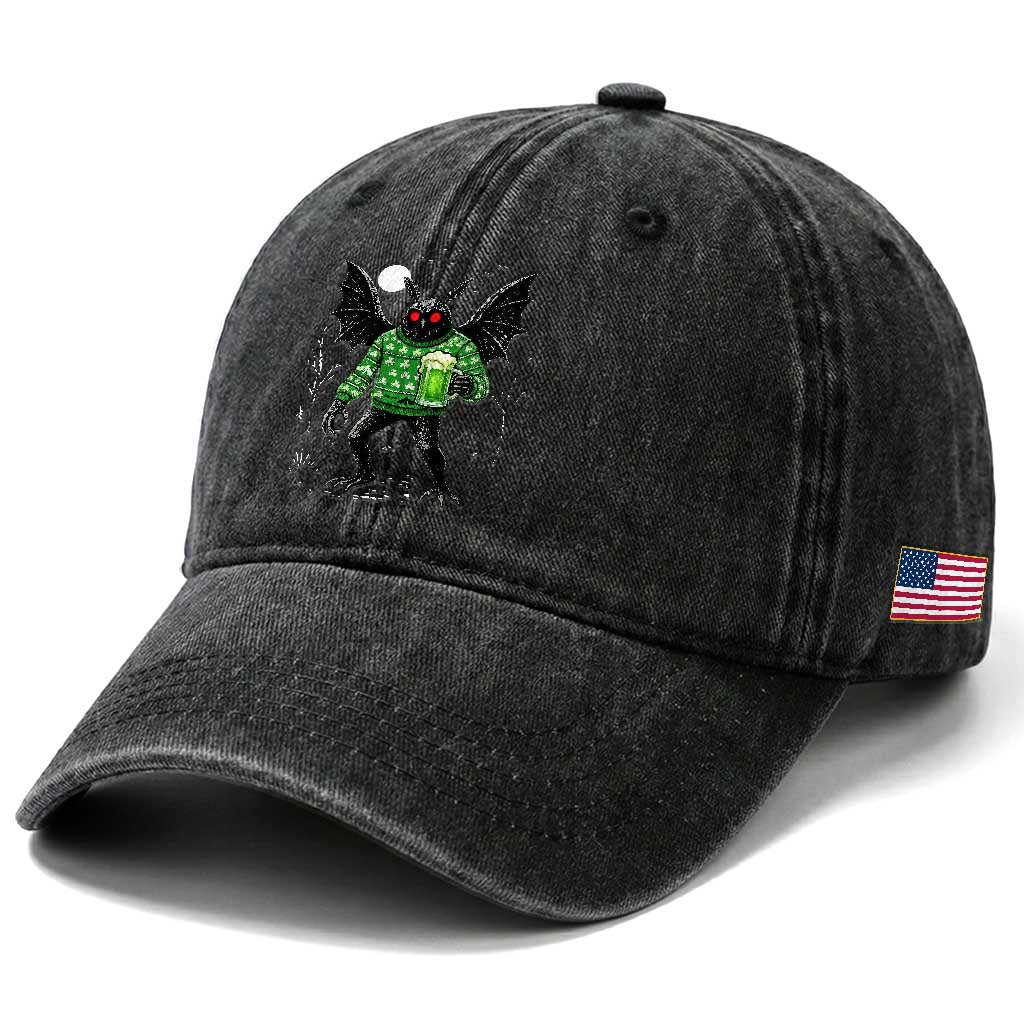 Funny Mothman St Patricks Day Washed Cotton Baseball Cap Gift For Cryptid Lovers TS12 Print Your Wear