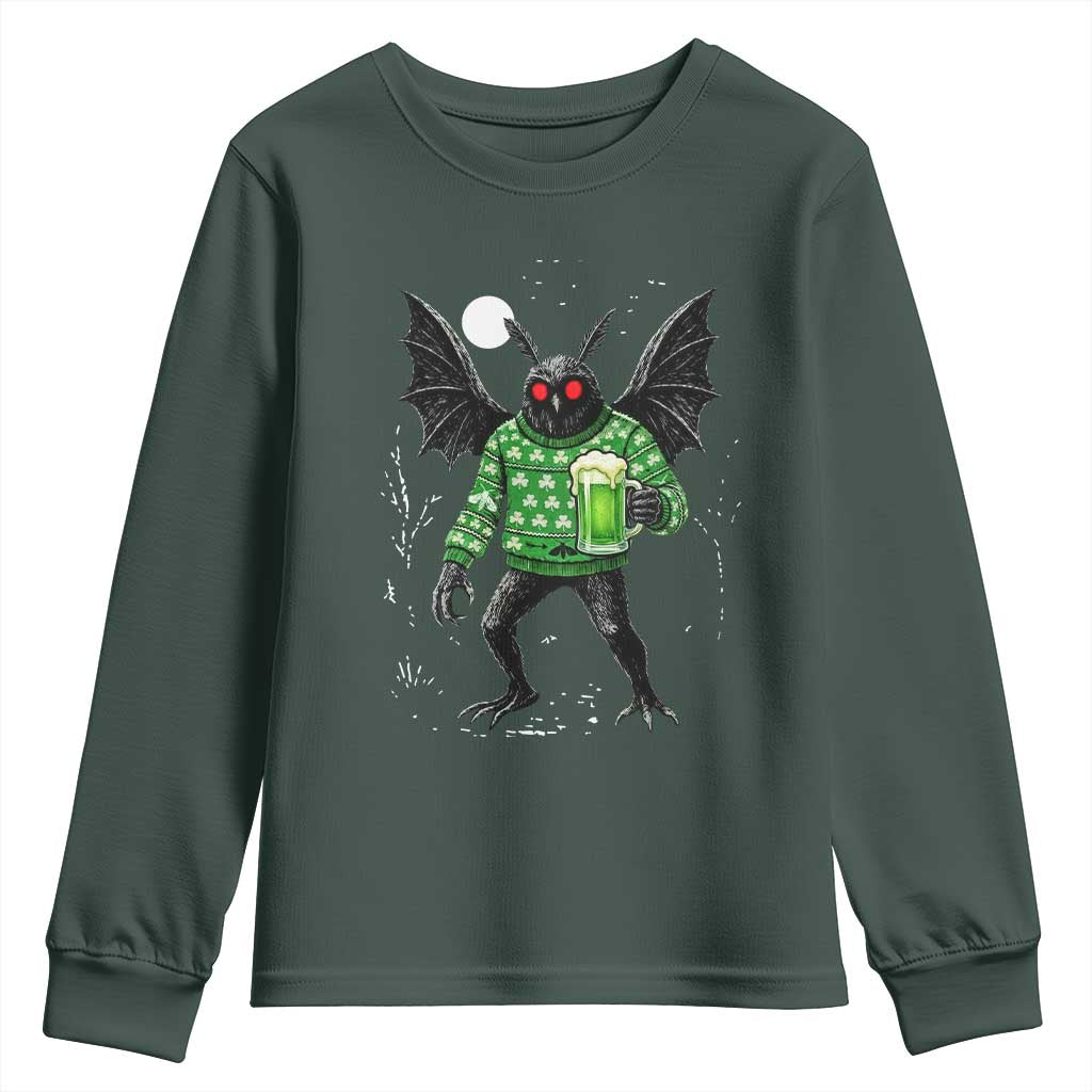 Funny Mothman St Patricks Day Youth Sweatshirt Gift For Cryptid Lovers TS12 Dark Forest Green Print Your Wear