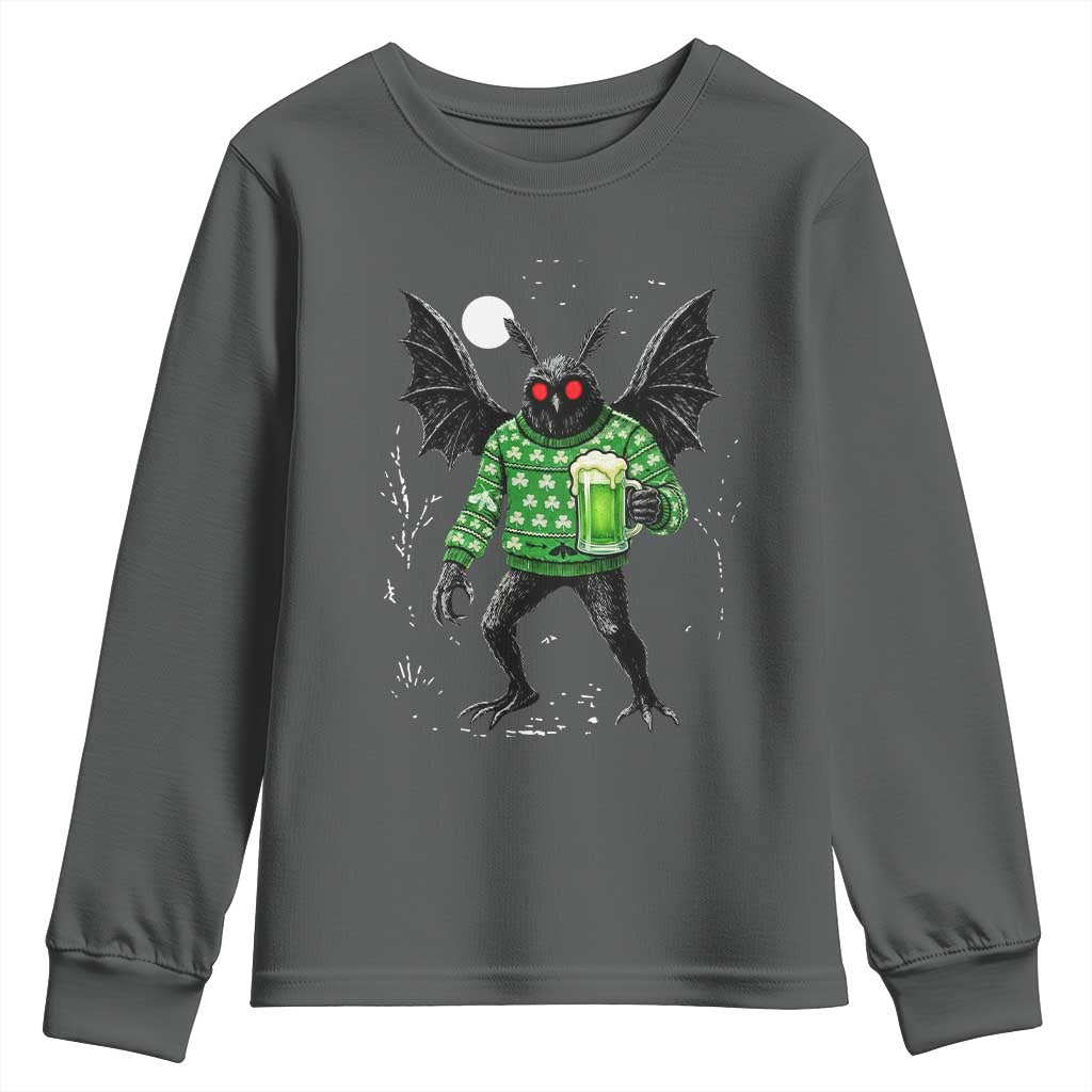 Funny Mothman St Patricks Day Youth Sweatshirt Gift For Cryptid Lovers TS12 Dark Heather Print Your Wear