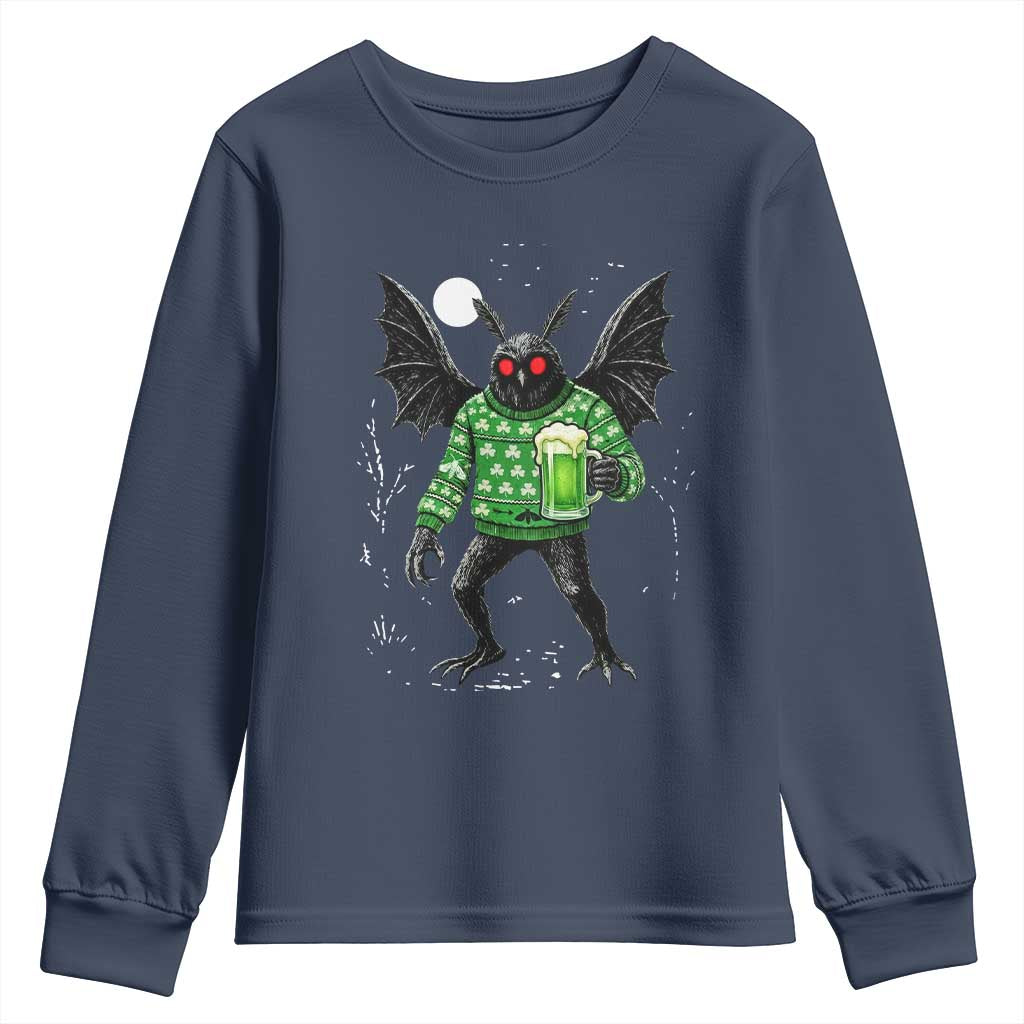 Funny Mothman St Patricks Day Youth Sweatshirt Gift For Cryptid Lovers TS12 Navy Print Your Wear