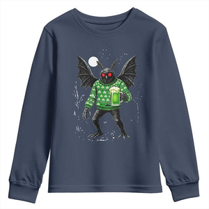 Funny Mothman St Patricks Day Youth Sweatshirt Gift For Cryptid Lovers TS12 Navy Print Your Wear