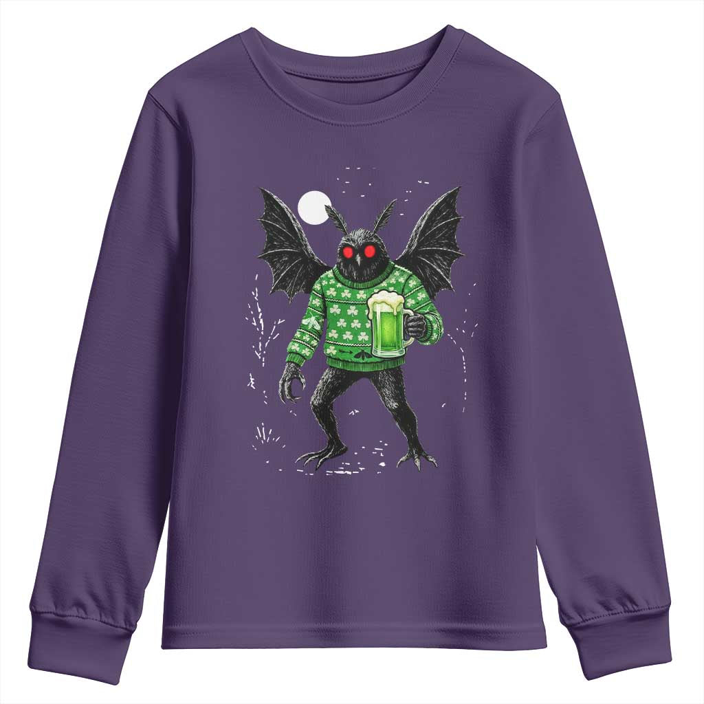 Funny Mothman St Patricks Day Youth Sweatshirt Gift For Cryptid Lovers TS12 Purple Print Your Wear