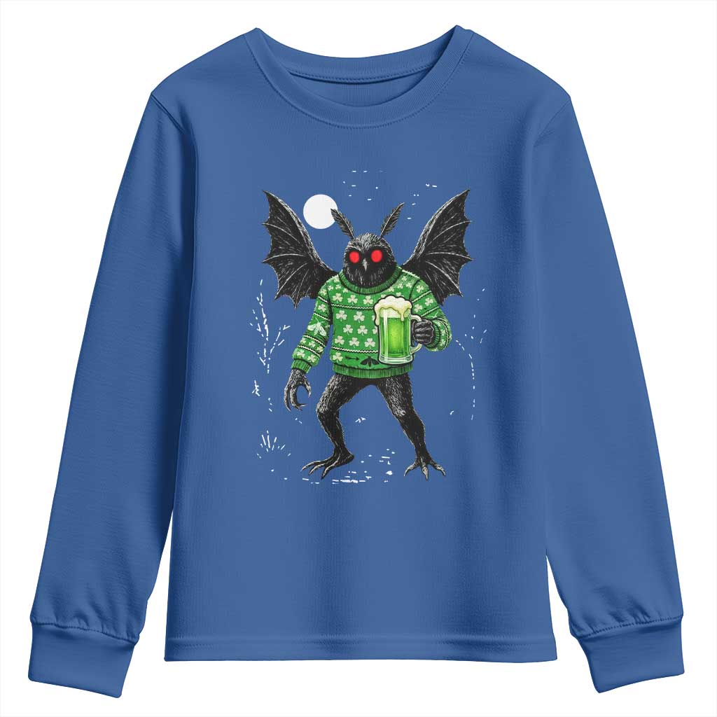 Funny Mothman St Patricks Day Youth Sweatshirt Gift For Cryptid Lovers TS12 Royal Blue Print Your Wear